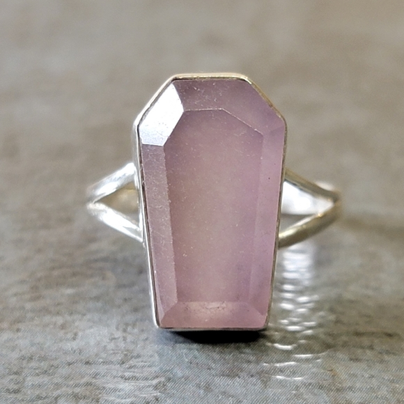 Native Jewelry - Native Rose Quartz Gemstone Ring Size 7.5 Sterling Silver Boho Womens Jewelry